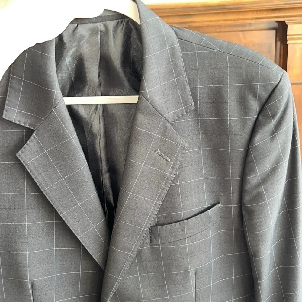 CERUTTI 1881 Italian suit jacket dark gray/ black blue windowpane tag Italian 52